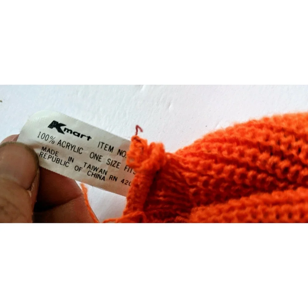 Vintage K-Mart Childrens Kids Orange Green Winter Knit Ski Mask Taiwan Retro